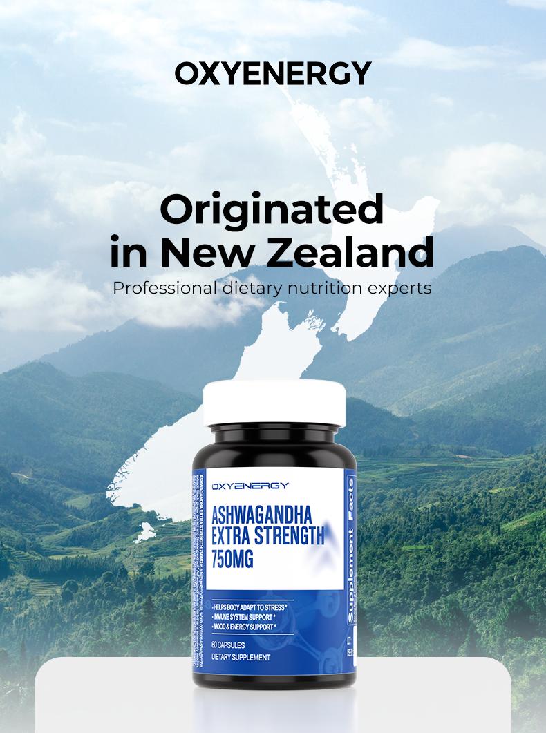 Oxyenergy Ashwagandha,for Cortisol Balance,Mood,Stress and Energy Support,750mg High Potency Extra Strength,60 capsules/bottle Fitness