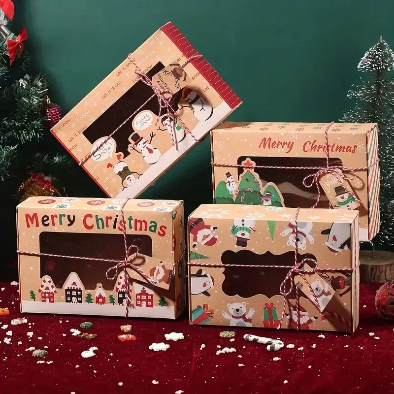 1 Set of 12pcs Kraft Paper Christmas Gift Boxes, Nativity-Themed Cookie & Gingerbread Box, Festive Design with Sturdy Construction, Gift Wrapping Set, Creative Gift Packaging