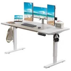 Muro Home 63"×30" Height Adjustable Electric Standing Desk Height Stand Up Computer Desk,Sit and Stand Home Office Desk with Splice Board (oak &white desktop+single motor white frame)