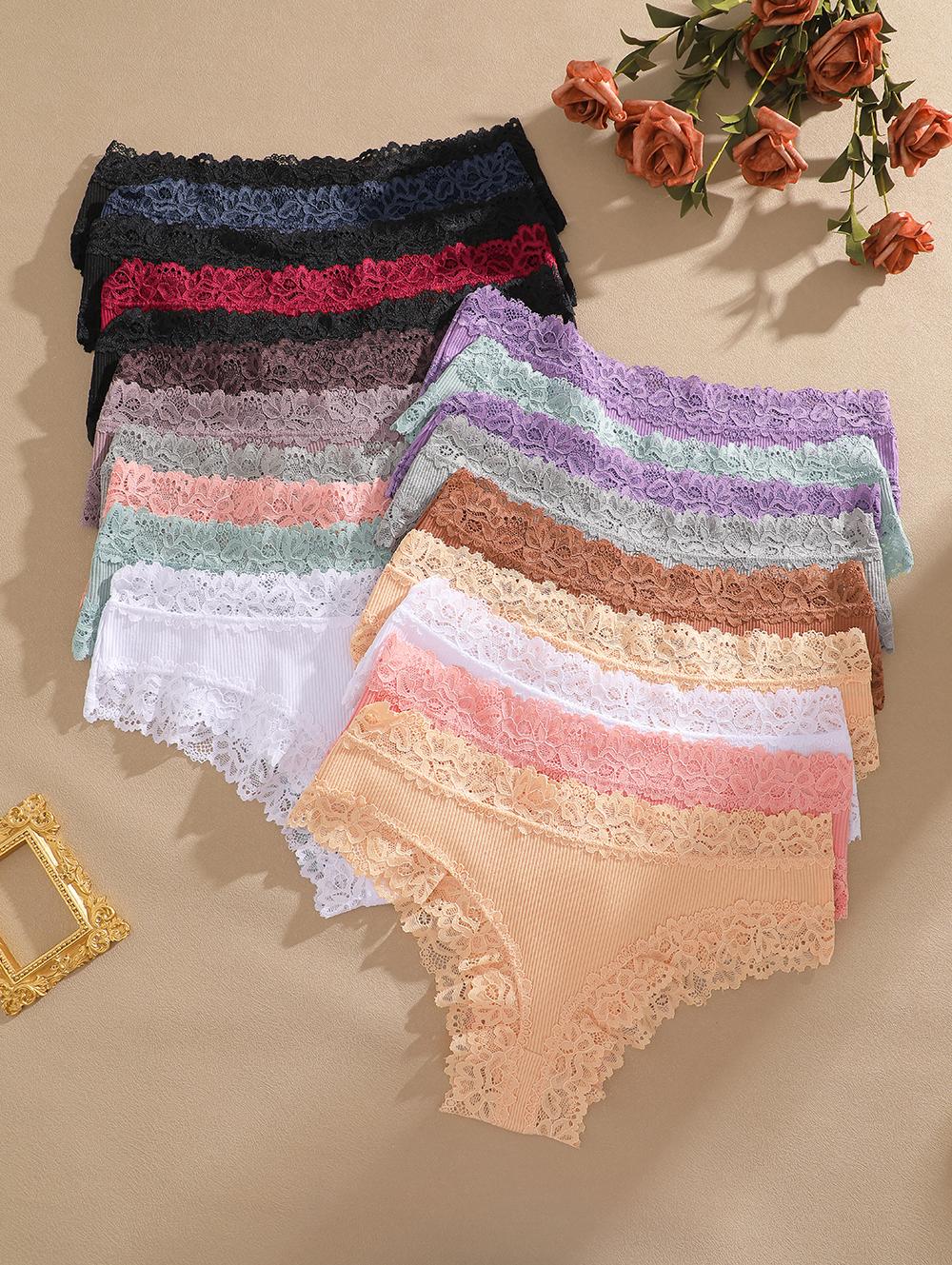 FINETOO Women's 15PCS Cotton Panties Lace Low Rise  Basic Brazilian Bikini  Cute Panties Soft Breathable Lingerie S-XL Fashionable Minimalist SpringStatements