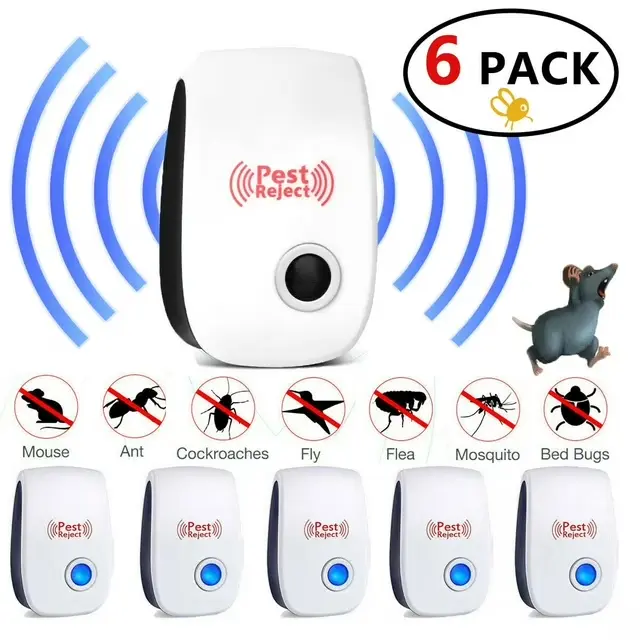 6-Pack Ultrasonic Pest-Rodent Repellers - Upgraded Indoor Plug-In Electronic Control with Mosquito Prevention, Insect-Repelling, Anti Mosquito, Cockroach Elimination, Fly Control Multi-Insect Coverage for Home, Garage, Mosquito Prevention Multi-Insect