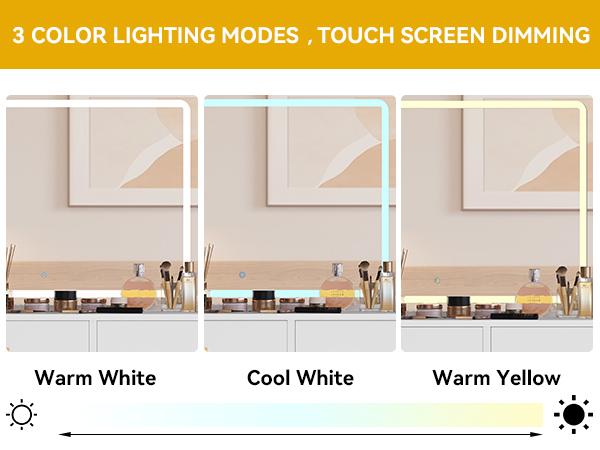 YITAHOME Makeup Vanity with Lighted Mirror, Vanity Desk with Power Strip, Adjustable Lighting, 4 Drawers, and Cushioned Stool for Bedroom, Dressing Room