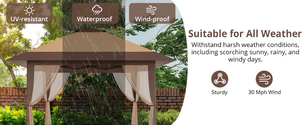 【GARVEE】13x13ft Pop-Up Canopy Tent with Mosquito Netting - Portable Outdoor Shelter for Lawn, Garden, Backyard, and Deck - Features Instant Setup, Double Roof Design, and Multiple Color Options