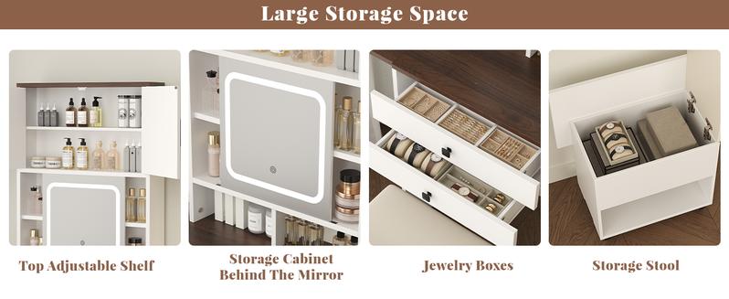 【Valentine’s Day Gift】3 in 1 Small Vanity Desk with Mirror and Light, Makeup Vanity Table with Drawers for Small Space, Compact Mini Corner Vanity Set Dressing Table