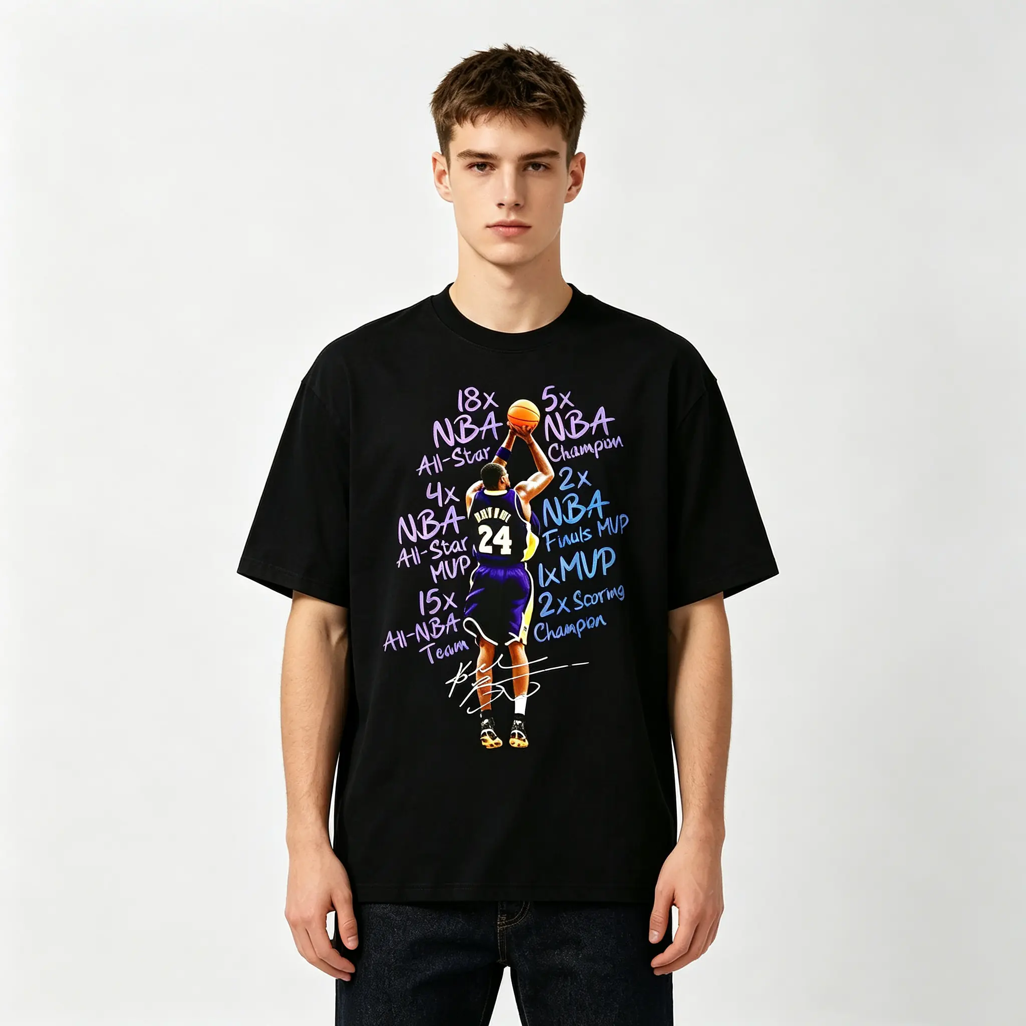 Kob.E Bryant | Artistic Lakers Basketball Print Classic T-Shirt | Popular Classic Apparel For Kobe Fans | 100%25 Cotton Printed Crew Neck Unisex Short-Sleeve T-Shirt | European And American Fashion Brand Printed Base Layer Shirt