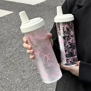 Large Capacity Bowknot Water Cup with Straw, Stylish Plastic Coffee Milk Mug, High Aesthetic Student Cup, Perfect for Daily Use, Reusable Water Bottle