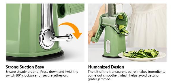 SUSTEAS Rotary Food Chopper – 5 Blades, Strong Suction Base & Handle – Durable Vegetable Slicer & Grater, Includes Blade Storage Box – Kitchen Essential