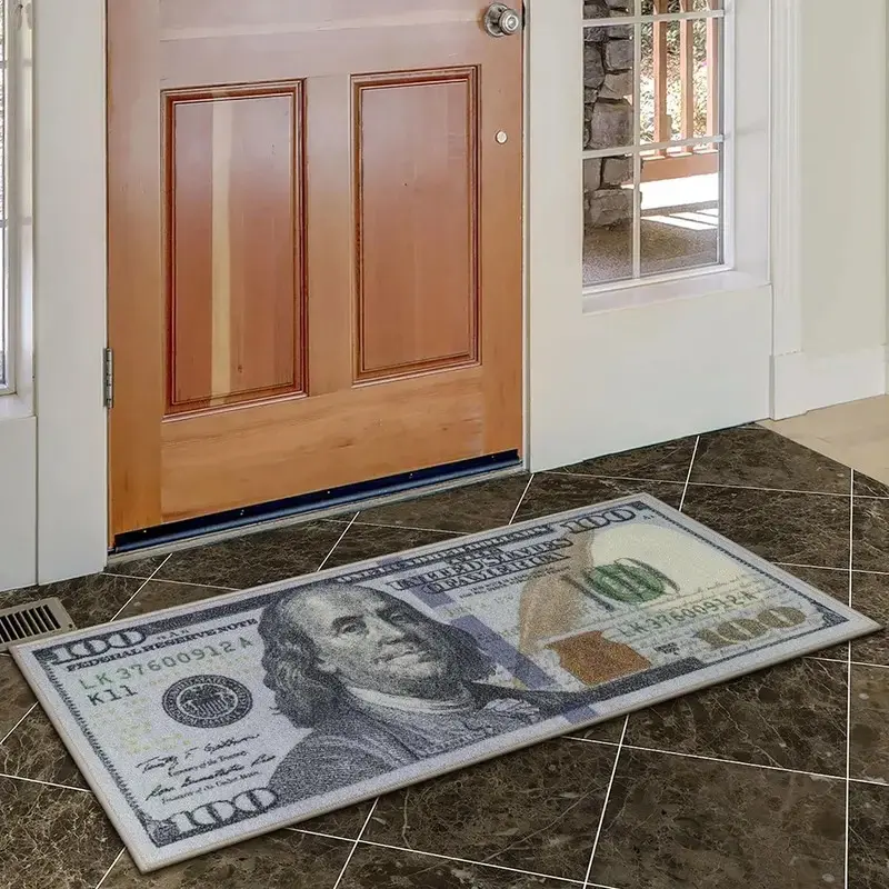 Washable $100 Bill Print Non-Slip Rubberback Floor Runner Rug 22"x53" - Modern Multicolor Design for Hallway, Bedroom, Entryway - Bedroom,Living Room,House,Entryway,Aesthetic Room Decor, Bedroom Decor