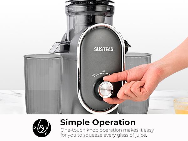 SUSTEAS Cold Press Juicer with 5.3" Large Feed Chute Slow Squeeze for Maximum Nutrient Retention Easy to Assemble High Juice Yield One-Piece Design for Easy Assembly and Cleaning Fruit Squeezer