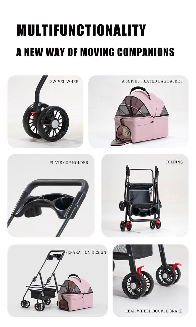 Pawzseek Portable Pet Stroller for Cats and Dogs - Foldable Outdoor Animal Carrier with Sun-Rain Cover, Breathable Mesh Panel, Storage Bag, Self-Heating Bed