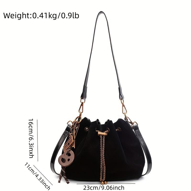 Women's Vintage Crossbody Bag - Bucket Purse with Adjustable Strap, Drawstring Closure, Coffee Brown/Black - Handheld Shoulder Bag for Everyday, Formal, Special Events - Durable Women's Purse, Crossbody Purse, Evening Event Accessory