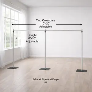 2-Panel Pipe And Drape Kit Heavy Duty Backdrop Accessories Adjustable Durable 6'-10' Uprights & 10'-20' Crossbar