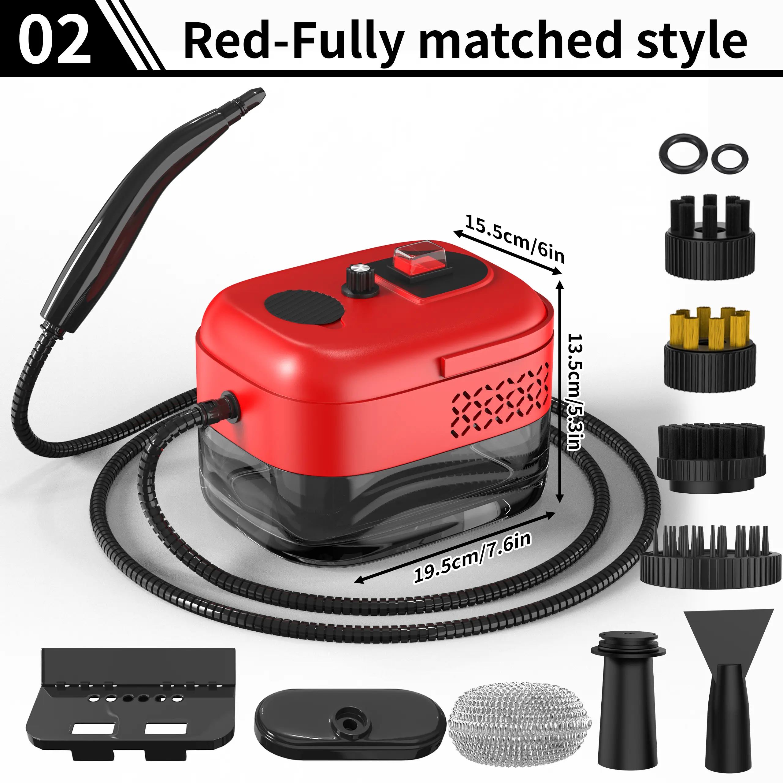 Household portable handheld steam engine with handle to control steam output. Diverse accessories, complete functions, simple and convenient to use, suitable for various scenarios such as kitchens, cars, dirty floors, bathrooms, crevices, etc