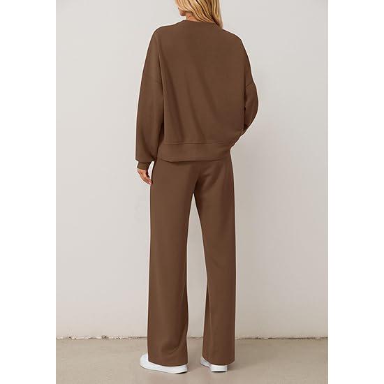 PrettyGarden 2 Piece Sets For Women Fall Trendy Long Sleeve Sweatshirt Wide Leg Pants Loungewear Set Matching Sweatsuit High Quality Homewear, Cozy&Comfy Travel Outfit,Minimalist Premium Womenswear