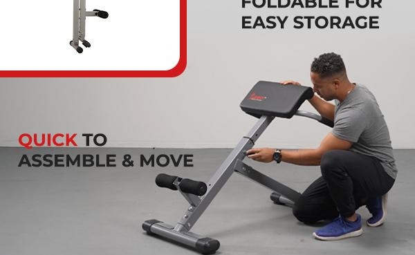 Sunny Health & Fitness Hyperextension Roman Chair, Home Gym Workout Fitness, Back Extension, Abs & Glute Training, Adjustable & Foldable, Ergonomic Pads, Heavy-Duty Frame, 250 lbs Capacity