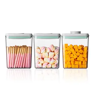 Pop Airtight Food Storage Containers with Lids- 3 Pcs Stackable One Button Opening Food Containers, Kitchen Pantry Storage Containers for Snacks Candy Salt Herbs Spices BPA-Free (1.2 QT * 3)