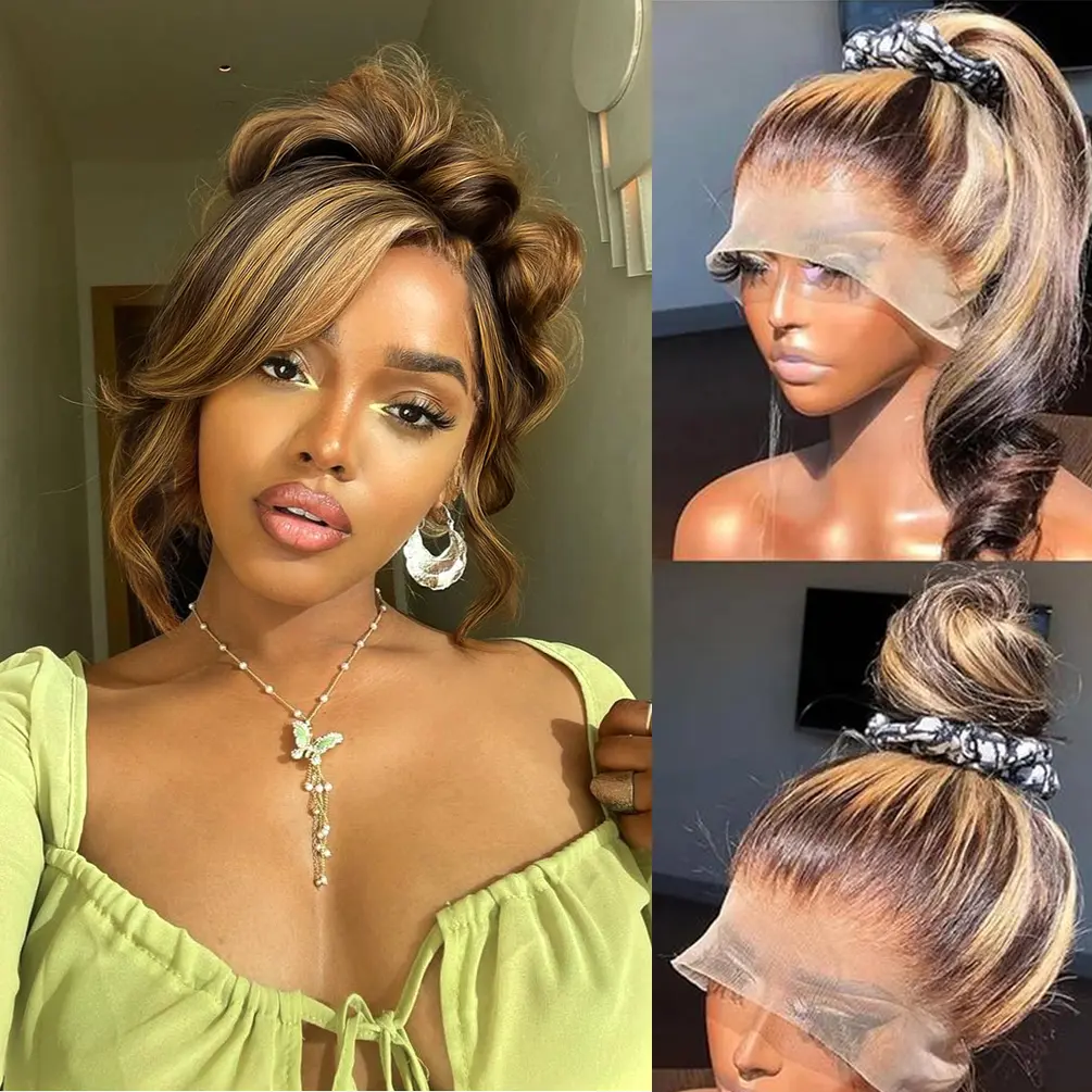 【28 Inch Only $89.99】Pinkiris Honey Blonde Wig Human Hair Highlight Ombre 360 HD Lace Front Wigs Human Hair Pre Plucked 13X6 99J Burgundy Body Wave Lace Front Wigs Human Hair 13x4 613 Blonde Wigs for Black Women Lace Wig 4/27 Colored 180% Density