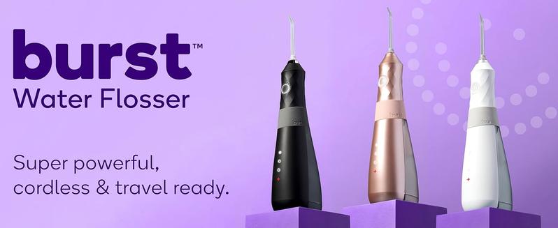 BURST Water Flosser for Teeth Cleaning – Cordless Water Flosser Picks for Plaque Removal Between Teeth, Braces & Dental Work – Electric & Portable Water Floss – Refillable 110mL Tank, 3 Modes