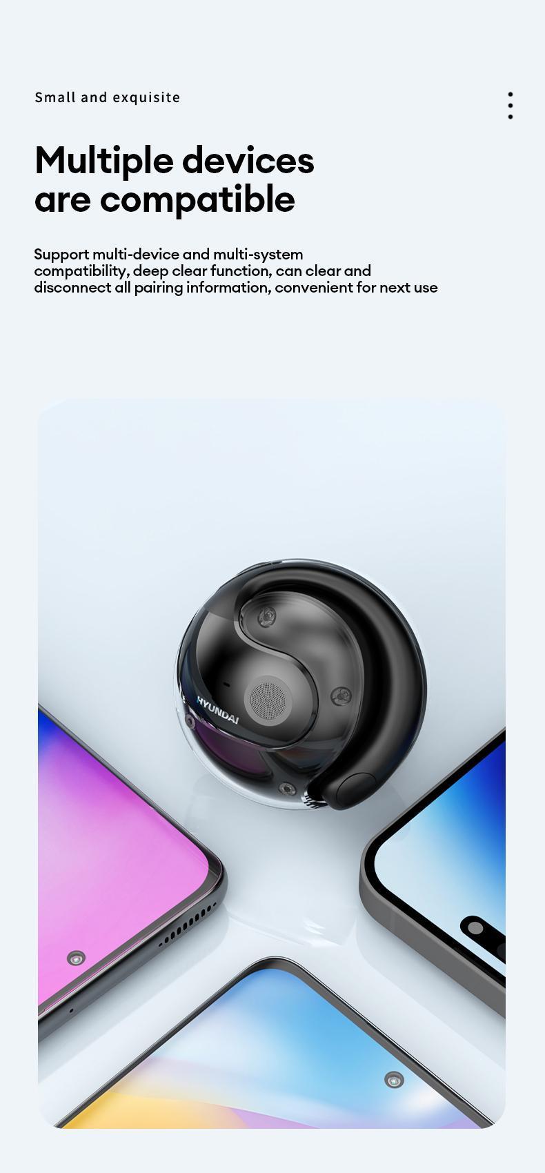 HYUNDAI T26 Pro Open-Ear Wireless Bluetooth 5.4 Stereo Headphones Supports 169-Language Translation, Chargeable & Automatic Connection, Intelligent Noise Reduction, Waterproof Sport Earphones for Music & Phone Calls