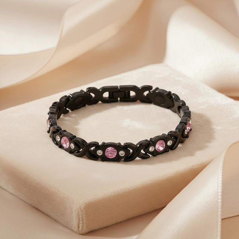 EMPTAN Women's Magnetic Bracelet with Diamonds - Energy Magnet Bracelet - Modern Fashion Metal Wristband - Trendy Jewelry Gift for Her, Valentine's Day Gift