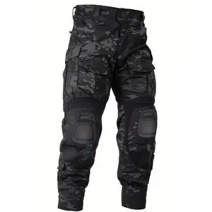 Men's Camouflage Cargo Waterproof Hiking Pants with Knee Pads No Belt for Outdoor Tactical Use