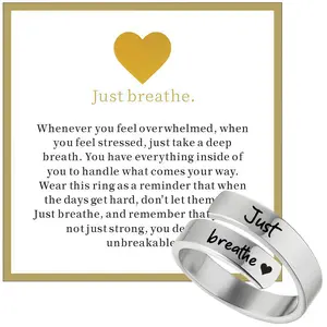 Just Breathe spiral open ring, a unique and suitable gift, is a lettered stainless steel piece for both men and women.