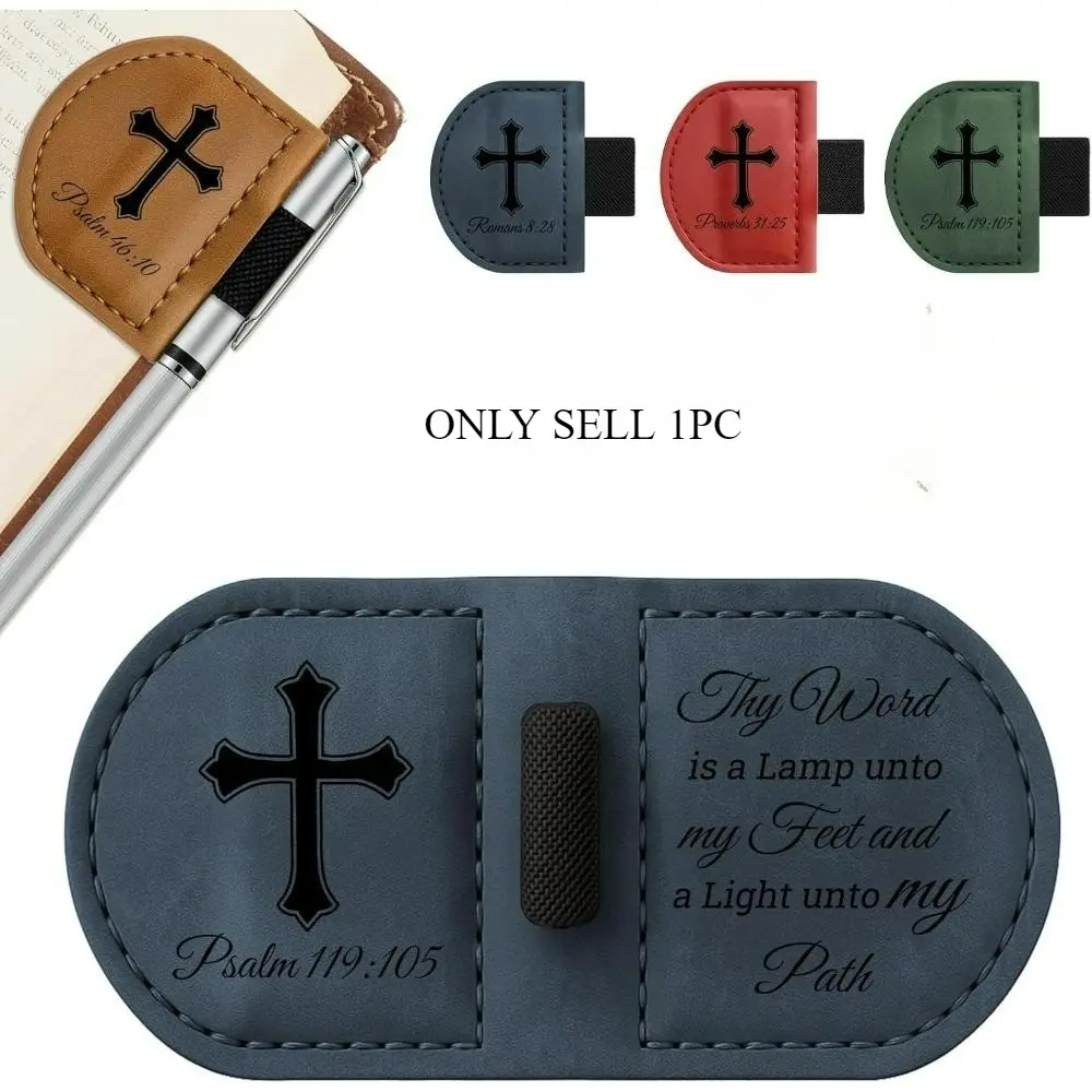 Magnetic leather bookmark pen holder-Bible verse scripture design, customized bookmarks for book lovers (Brown Psalm 119:105) Book Accessories