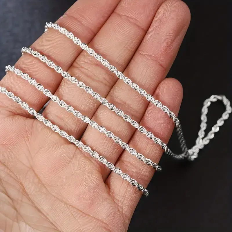 (Buy One Get One Free)2PCS 925 Sterling Silver Twisted Rope Chain Necklace and Bracelet - Simple Hip - Hop Style, Shiny Basic Chain for Women's Elegant Jewelry Accessories, Twisted Rope Design,A must-have gift for Christmas (Buy One Get One Free)2PCS 925 Sterling Silver Twisted Rope Chain Necklace and Bracelet - Simple Hip - Hop Style, Shiny Basic Chain for Women's Elegant Jewelry Accessories, Twisted Rope Design,A must-have gift for Christmas