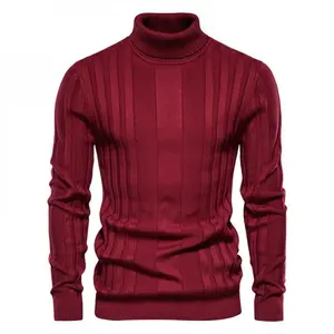 Men's Solid Turtleneck Sweater Regular Fit Casual Long Sleeve Jumper for Fall & Winter Polyester Knitwear for Daily Wear Menswear Tops