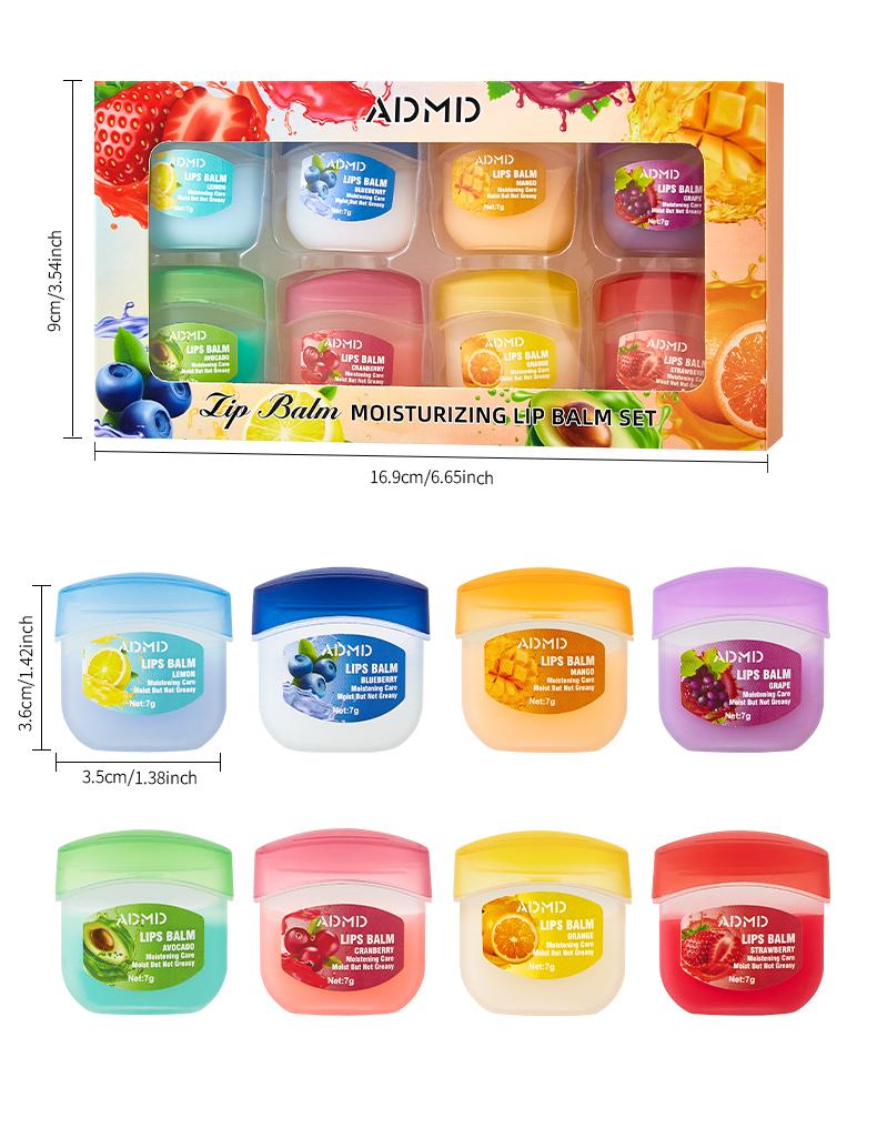 8pcs Fruit-Flavor Lip Balm Gift Set Natural Moisturizing Long-Lasting Hydration Assorted Fruit Scents