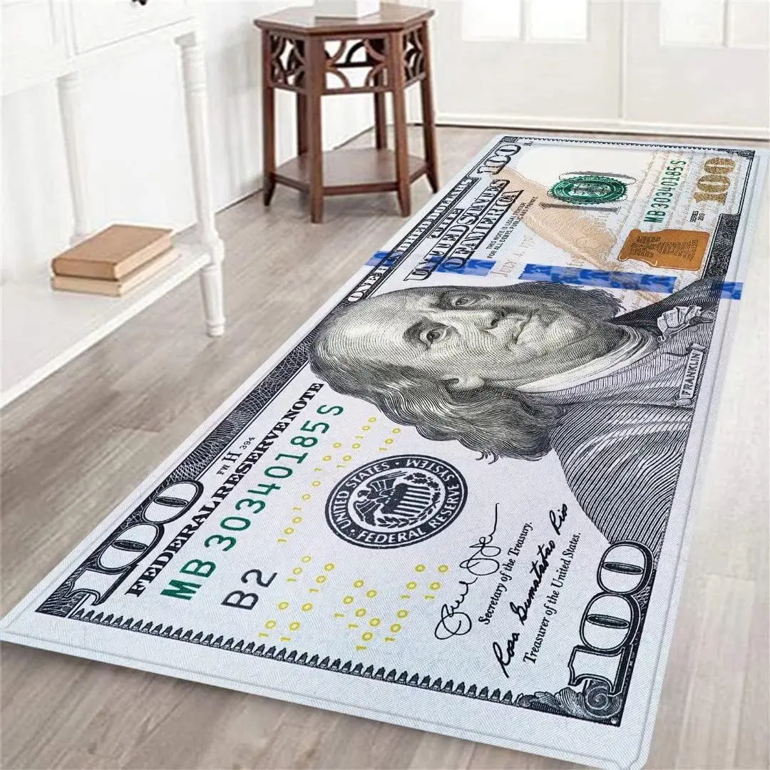 AISOON Washable $100 Bill Print Non-Slip Rubberback Floor Runner Rug - Modern Multicolor Design for Hallway, Bedroom, Entryway - Bedroom,Living Room,House,Entryway,Aesthetic Room Decor, Bedroom Decor