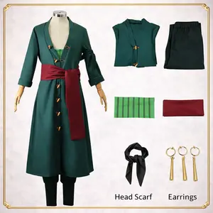 Roronoa Zoro Cosplay Costume – One Piece Kimono Robe Set with Earrings