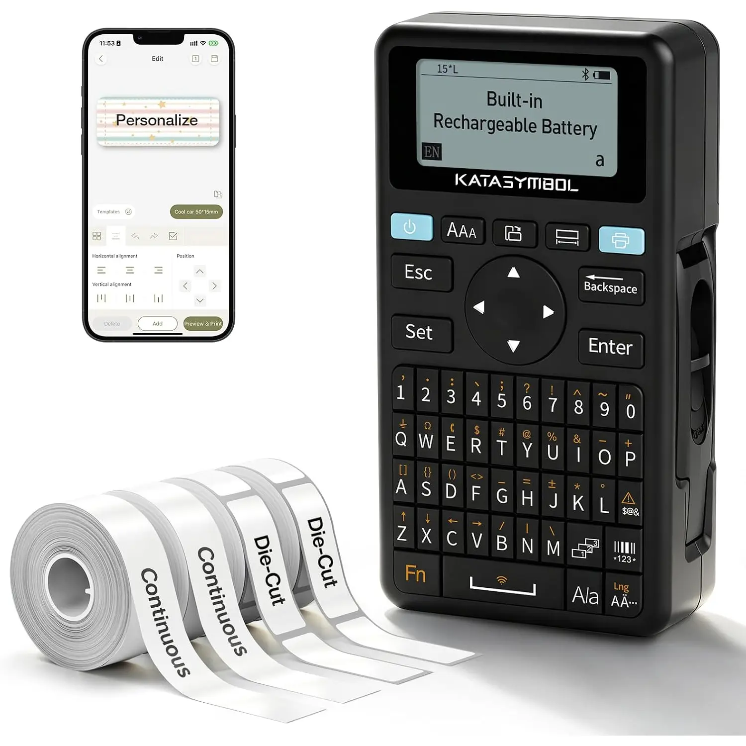 E11 Keyboard & Bluetooth Label Maker Machine with 4 Tapes