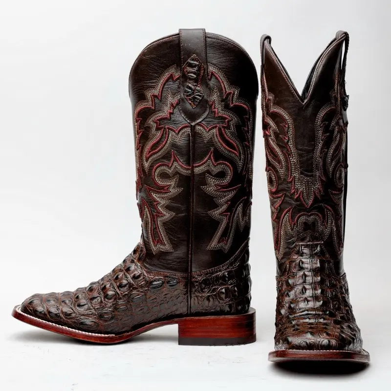 Brown Horn Leather Boots - Square Toe