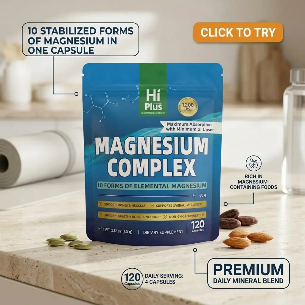 HiPlus Full Spectrum Magnesium Complex Mineral Supplement for Adults - 1200mg, 10 Essential Forms of Magnesium, Maximum Absorption Full Spectrum Support, Premium Daily Mineral Blend, Supports Muscle Health, Restful Days, 120 Capsules, Supports Restful Day