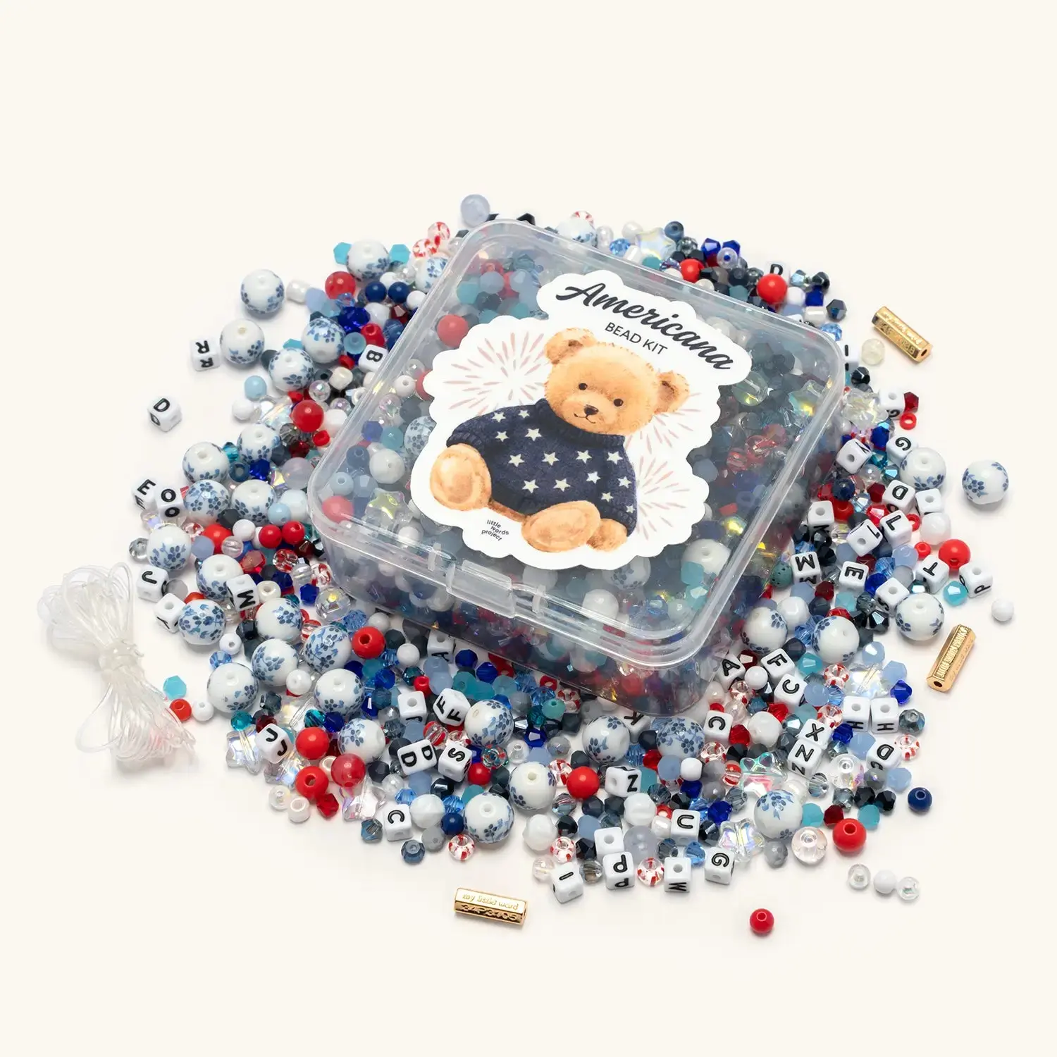 Little Words Project - Americana Bead Kit - DIY Beaded Bracelet Kit, Red White and Blue Beads - Make It Red White and You