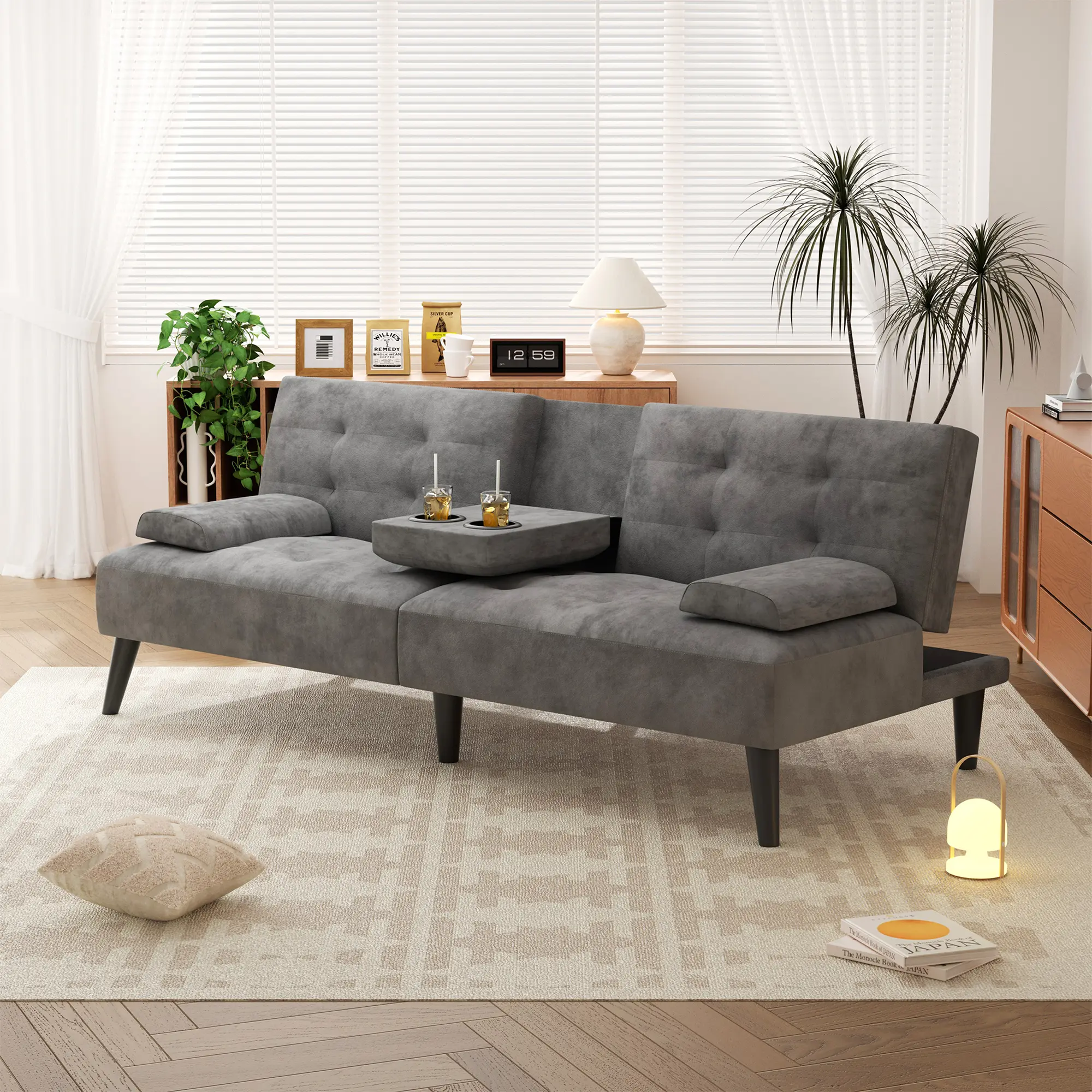 Walsunny 64'' Small Convertible Couch Bed Loveseat,  Modern Futon Recliner Sleeper, Lazy Futon Set for Living Room, Office, Apartment