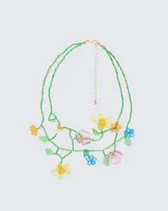 Marin Green Beaded Floral Necklace