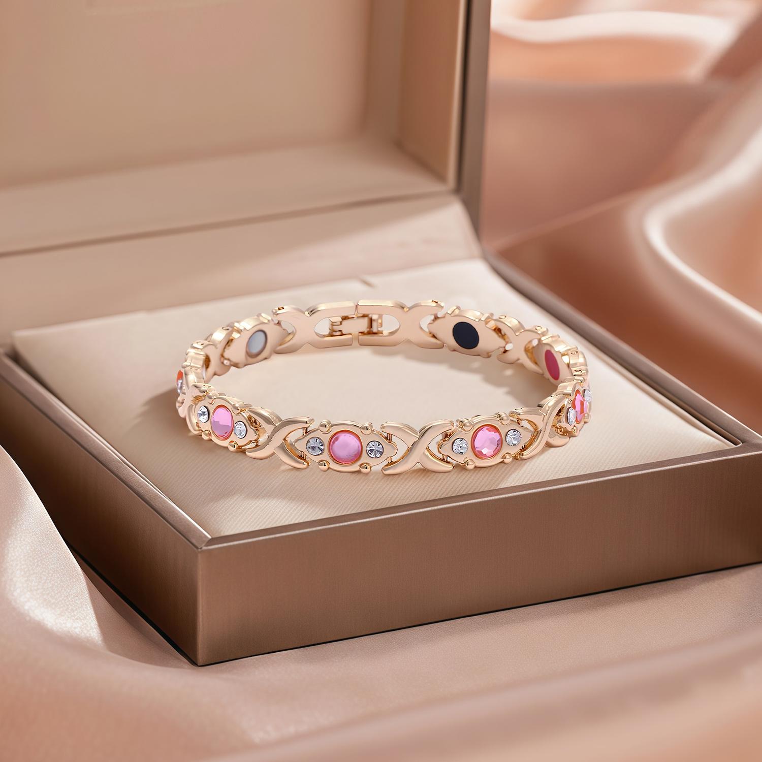 EMPTAN Women's Magnetic Bracelet with Diamonds - Energy Magnet Bracelet - Modern Fashion Metal Wristband - Trendy Jewelry Gift for Her, Valentine's Day Gift