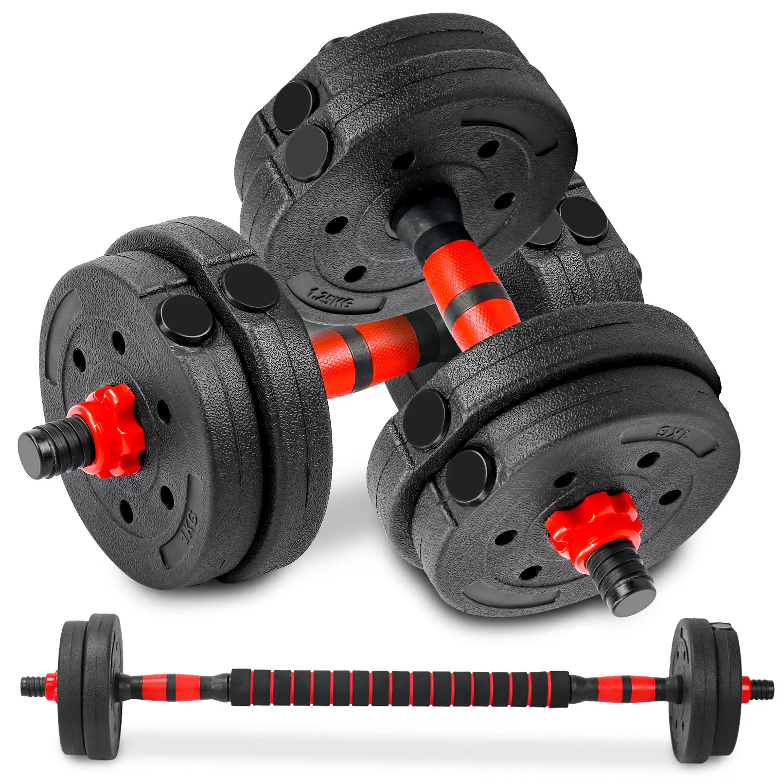 22LB Adjustable Dumbbell Set, Barbell with Thick Connecting Bumper Plate Combo for Strength Gym Training, Men and Women Free Weight Set Fitness Home Equipment
