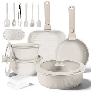 24pcs Non-Stick Pots and Pans Set with Detachable Handle Oven Safe Stackable RV Kitchen Cooking Set Modern Aluminum Dishwasher Safe Optimal Storage Design