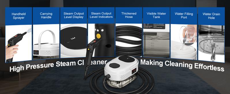 Powerful 2500W Handheld Steam Cleaner, 3-Level Handle Control, 20 Attachments