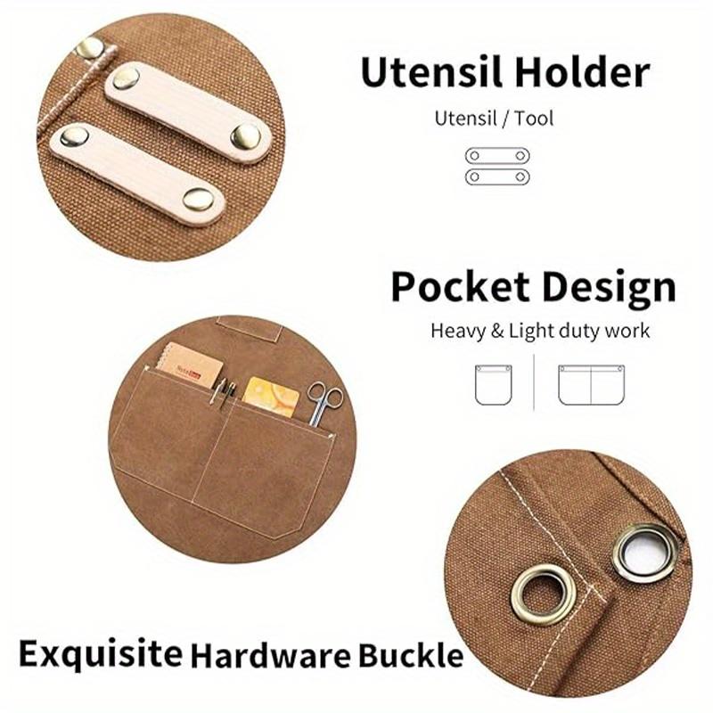 【FaddishDeal】Multi-pocket canvas work apron, tool front with adjustable cross back strap, practicaltool for gardening.