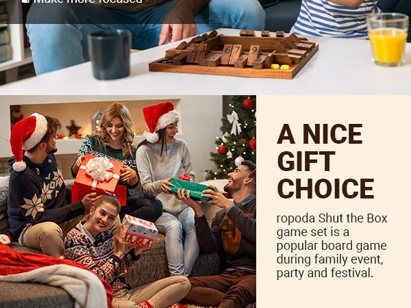 ropoda Shut The Box Dice Board Game (2-4 Players) for Kids & Adults [4 Sided Large Wooden Board Game, 8 Dice + Shut-The-Box Rules] Smart Game for Learning Addition – Vantage Style,Valentine's Day