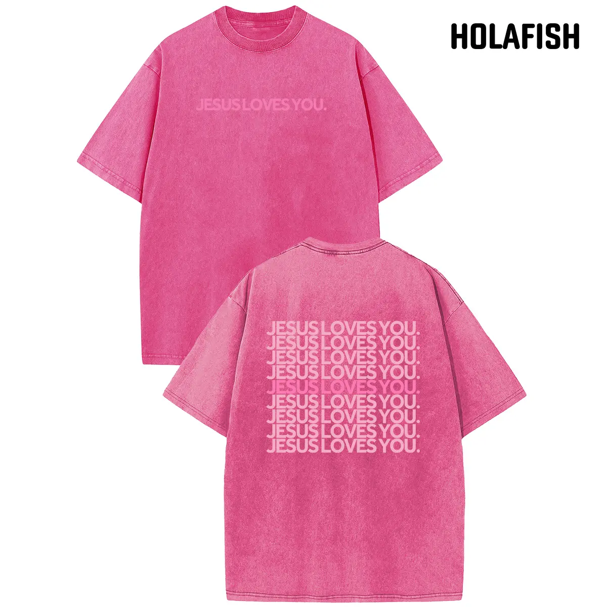 Holafish Women's Vintage Jesus Loves You Tee Acid Washed Oversized Half Sleeve Soft Cotton Gospel Faith Statement Top Summer Casual summervibes