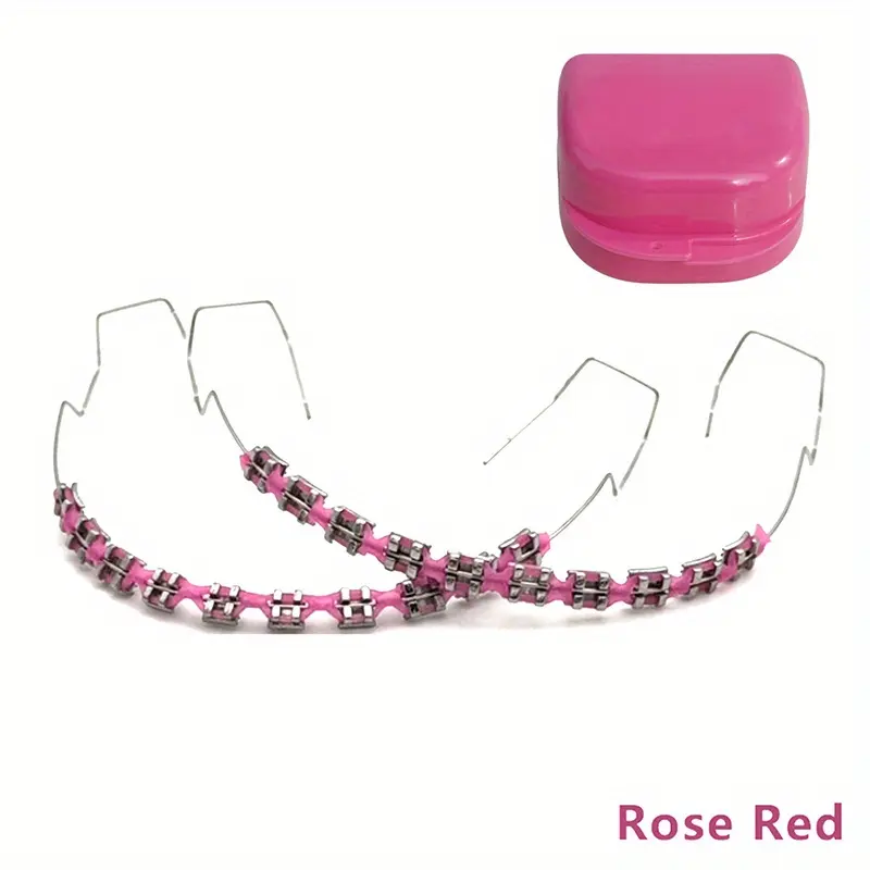 1 Pair Temporary Fake Braces - Customizable Colorful  Brackets with Elastic Ligature Ties, Comfortable Dental Alignment Tool for Teeth Shaping, Aesthetic Orthodontic Simulation  Sports Protection (Includes Storage Box), Orthodontics gum restore Oral