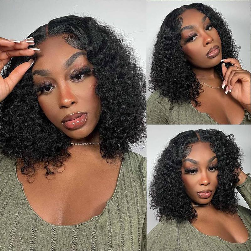 Deep Wave BOB Wig Human Hair 4x4 HD Curly BOB Lace Front Wigs Human Hair Pre Plucked Wear And Go Glueless Short Curly Frontal BOB Wigs For Black Women Wet And Wavy