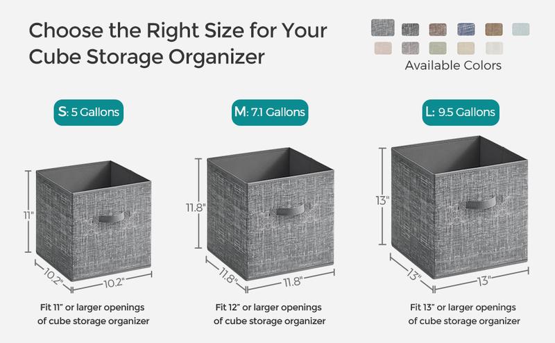 SONGMICS Storage Cubes, Non-Woven Fabric Bins with Double Handles, Set of 6, Closet Organizers for Shelves, Foldable, for Clothes, Cattail Gray Boxes SONGMICS Storage Cubes, Non-Woven Fabric Bins with Double Handles, Set of 6, Closet Organizers for Shelves, Foldable, for Clothes, Cattail Gray Boxes