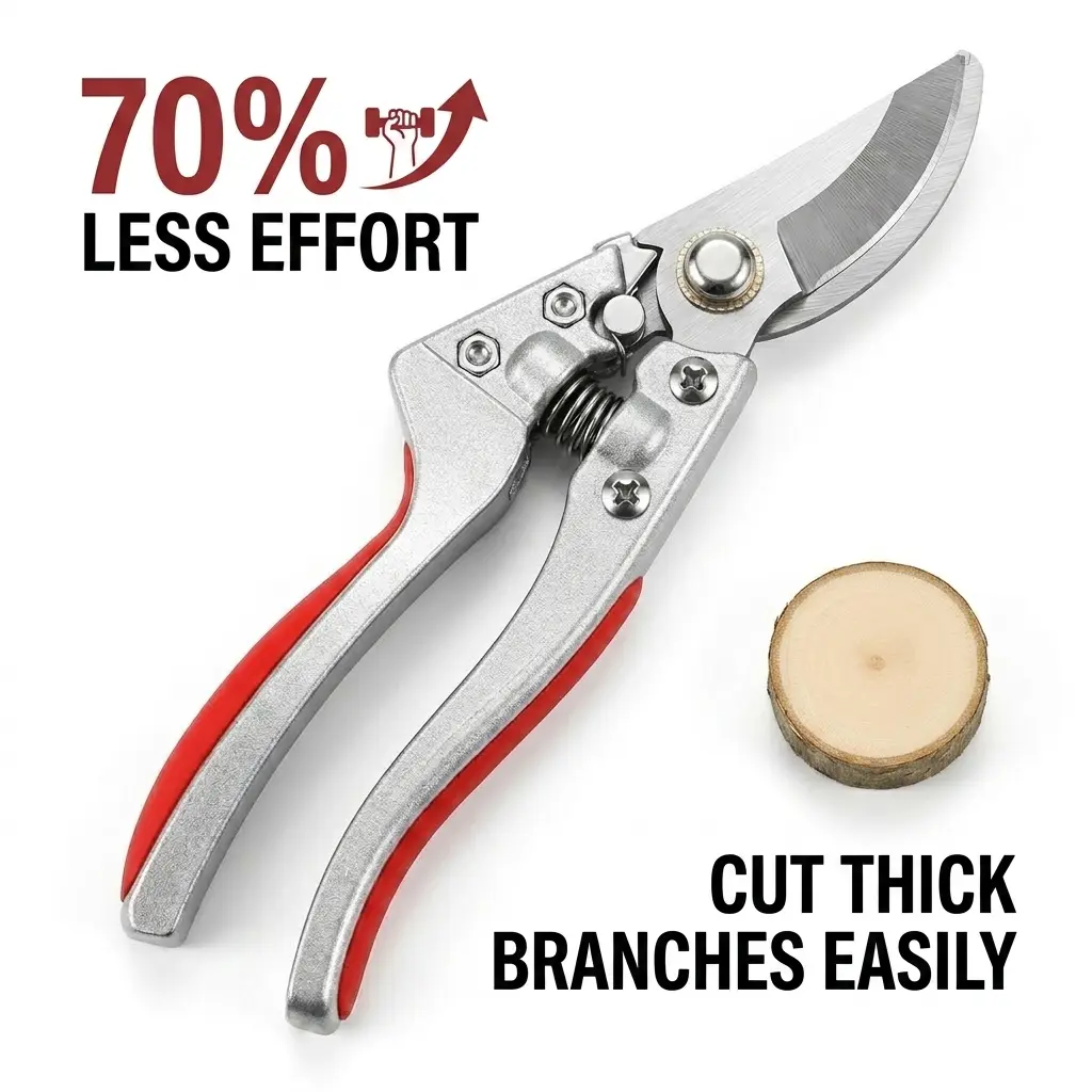 8 Inch Heavy Duty Bypass Pruning Shears, SK5 Steel Blade Garden Shears with Aluminum Alloy Handle, 1 Inch Cutting Capacity Professional Pruners for Trees Shrubs Gardening