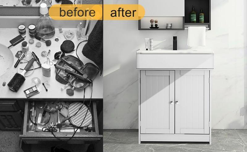 VINGLI Pedestal Under Sink Cabinet Free Standing Bathroom Storage Cabinet Organizer with with 2 Doors Adjustable Shelf Modern White Small Bath Sink Cabinet Space Saver 23.6" x 11.8"x 23.6"